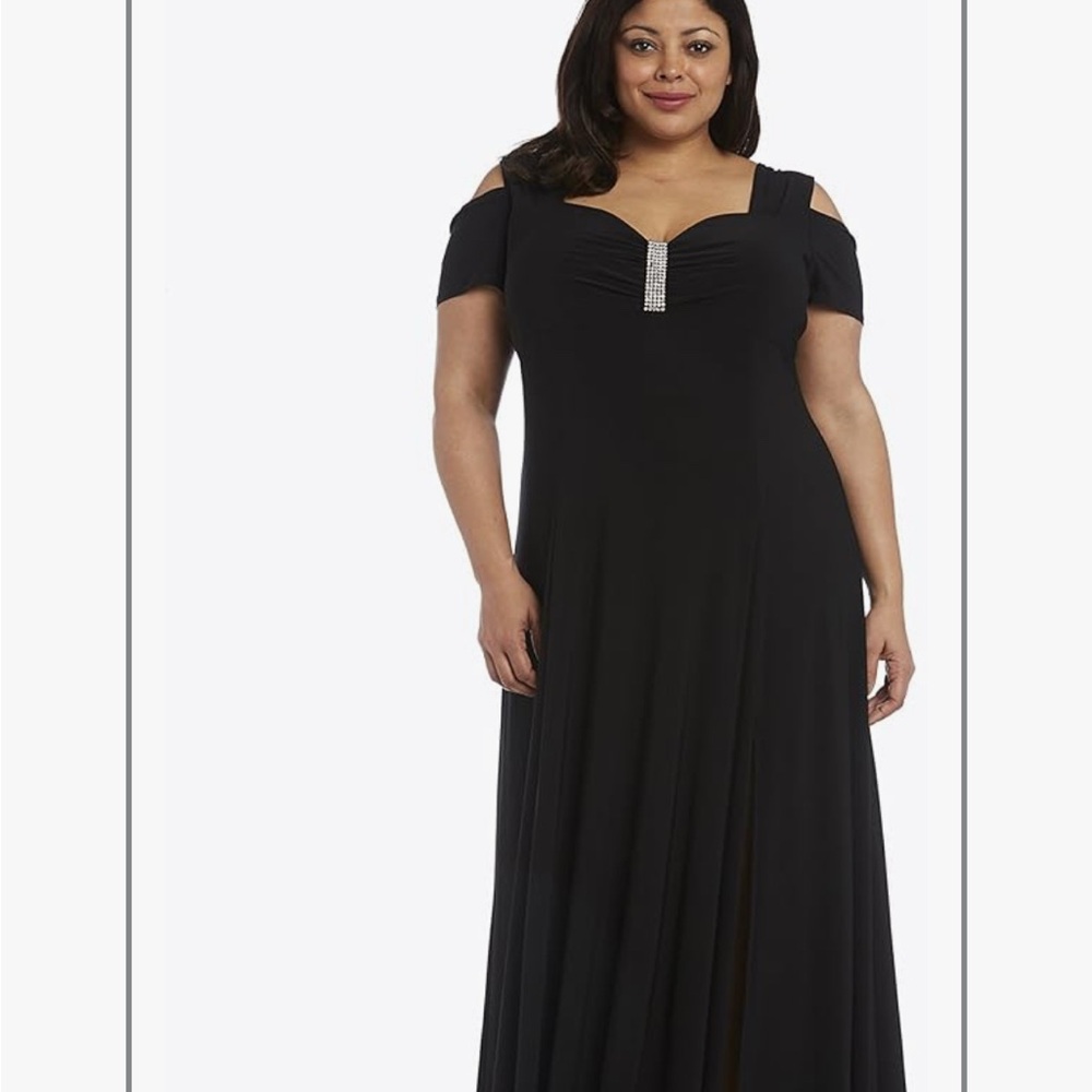 R & M Richards Black Maxi Dress with Silver Accent